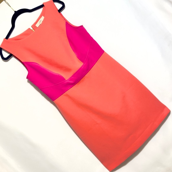 LOFT Dresses & Skirts - ANN TAYLOR LOFT Women's Colorblock Hot Pink & Coral Retro Sheath Dress Size 10